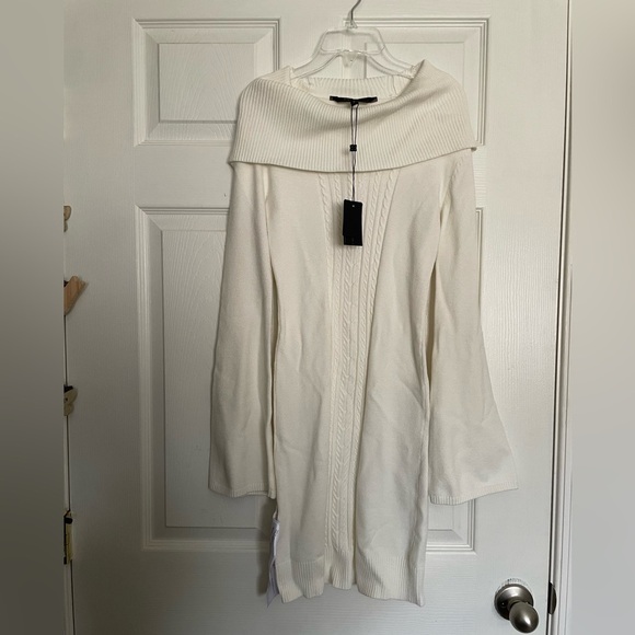 BCBG MAXAZRIA Laylah Cream Cowl Neck Off The Shoulder Sweater Dress XXS